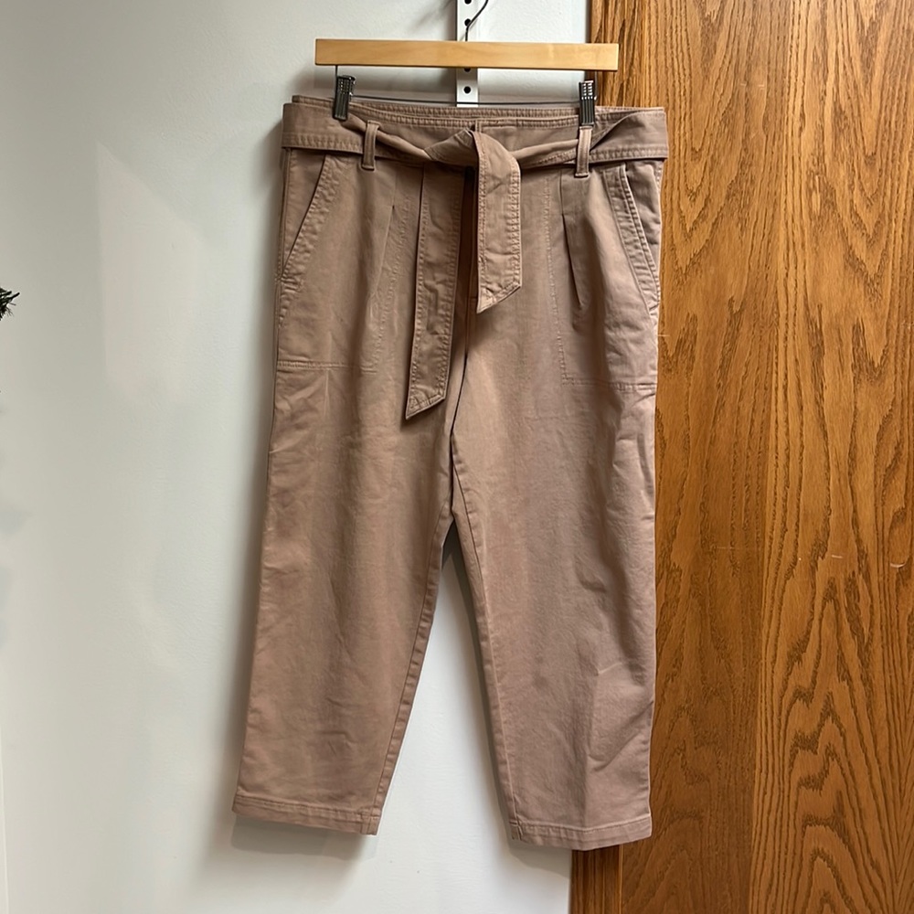 LOFT Taupe Paperbag Waist Cropped Pants